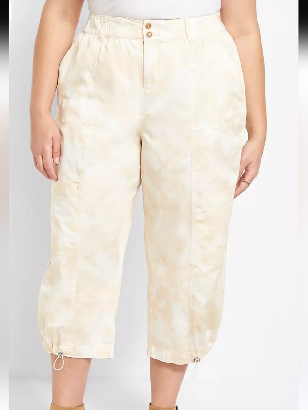Lane Bryant Beige and White Tie-Dye Cargo Pants Size 14